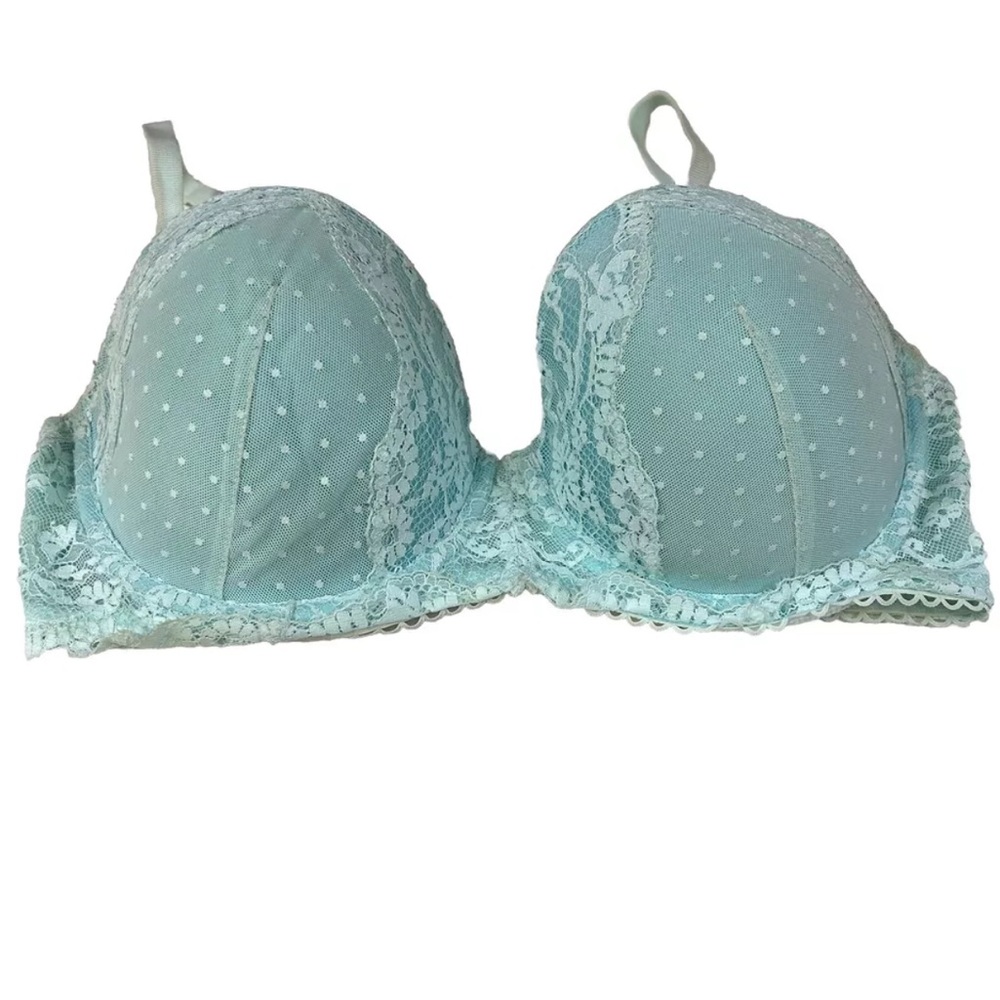Dream Angels Victorias Secret 32DDD Lined Demi Bra Solid Blue Floral Lace #3071